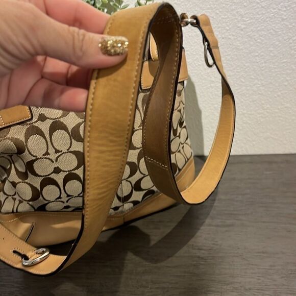 COACH 3574 Sufflette Cloth + Leather Shoulder Bag Crossbody Tan Jacquard - Picture 8 of 16